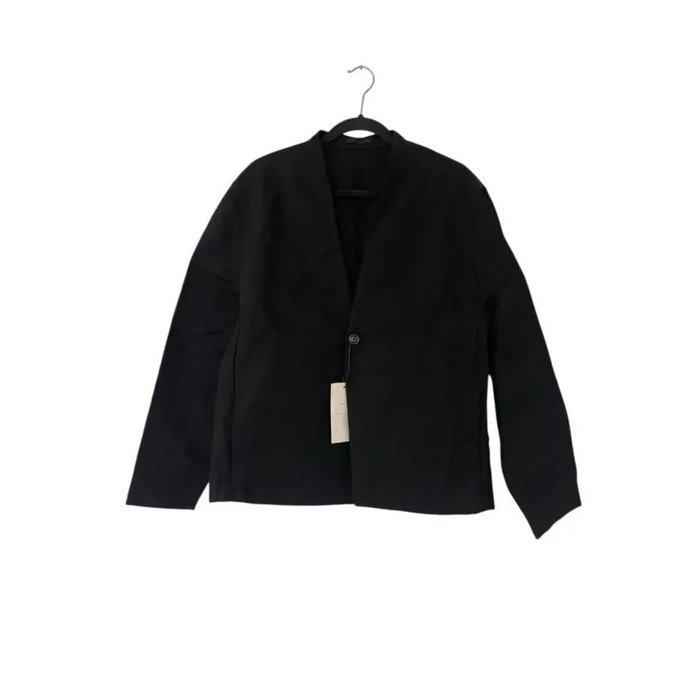 Zara Mens Suit Blazer M Black Relaxed Fit Collarless Jacket linen 5765/237 NWT